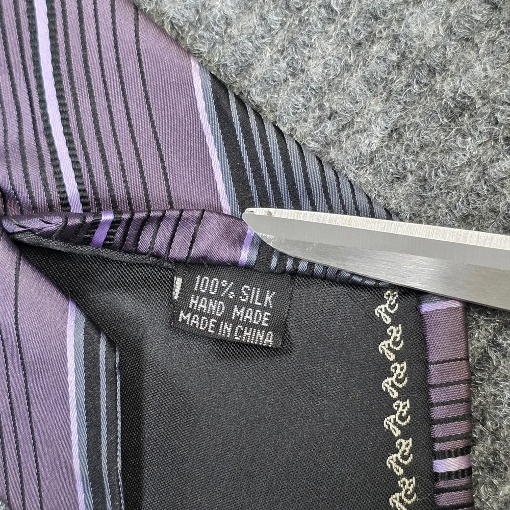 Umo Lorenzo Silk Necktie Men's Purple Grey Black Diagonal‎ Striped Hand Made
